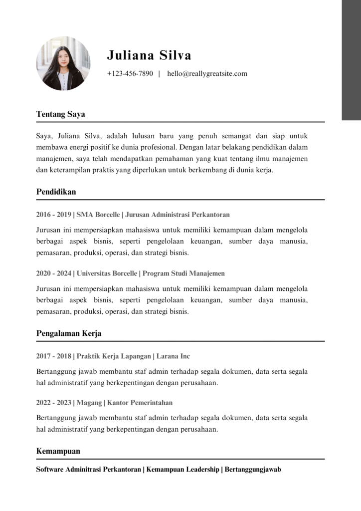 Putih Minimalis Sederhana Profesional Administrasi Perkantoran Resume